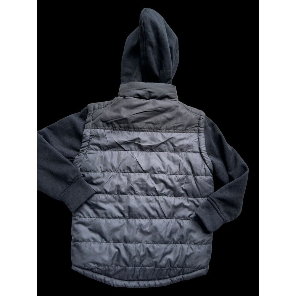 Boys Puffer Vest Fleece Hoodie Jacket 5/6 Black Sherpa Lined Zippered Pockets